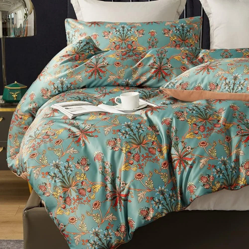 NEW Bella Botanical Boho Floral Sateen 3PC Duvet Cover Bedding SET QU KG